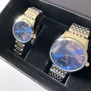 His & Hers Watch Chrome Blue Face Bracelet Watch Gift Set